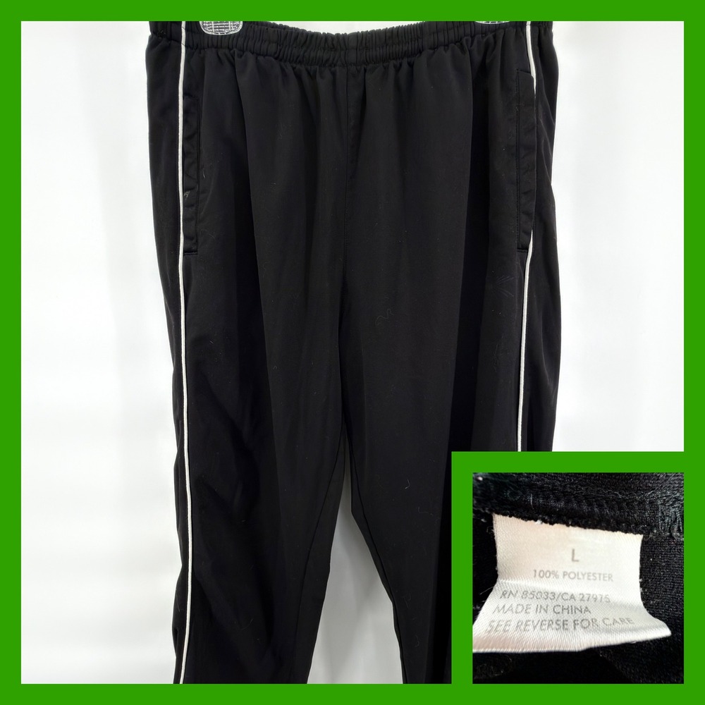 Diadora Track Pants Mens Large Black White Piping Ankle Zip Polyester Soccer‎